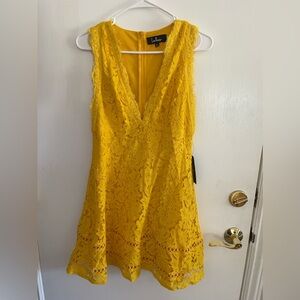 Lulus Yellow Floral Crochet Sundress